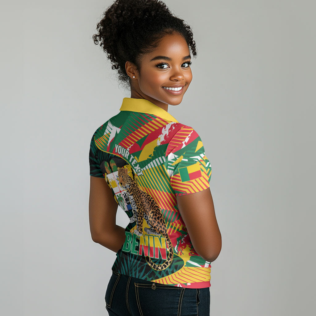 Personalized Benin Independence Day Women Polo Shirt Coat Of Arms Leopard Oil Palm Leaves