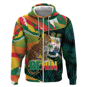 Personalized Benin Independence Day Zip Hoodie Coat Of Arms Leopard Oil Palm Leaves
