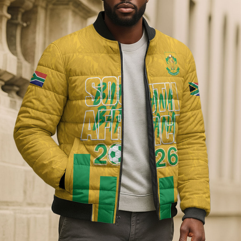 South Africa Soccer 2026 Custom Bomber Puffer Jacket Bafana Bafana Kaofela Protea Yellow