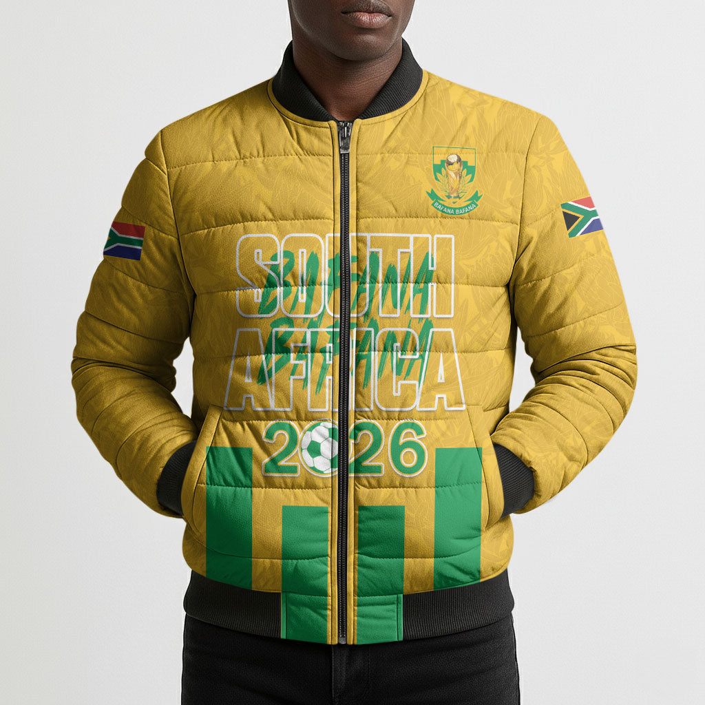 South Africa Soccer 2026 Custom Bomber Puffer Jacket Bafana Bafana Kaofela Protea Yellow
