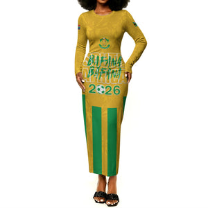 South Africa Soccer 2026 Custom Long Sleeve Bodycon Dress Bafana Bafana Kaofela Protea Yellow