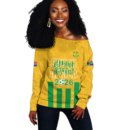 South Africa Soccer 2026 Custom Off Shoulder Sweater Bafana Bafana Kaofela Protea Yellow