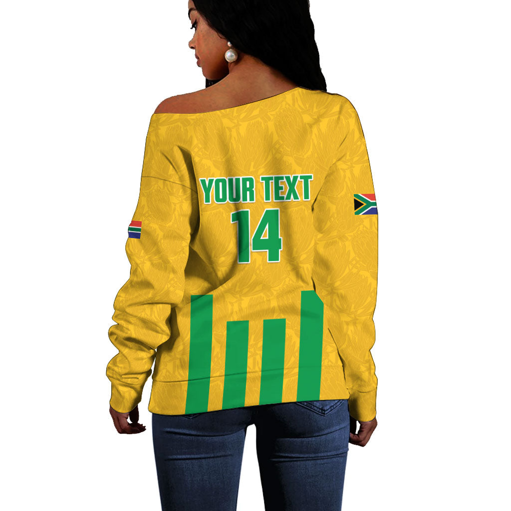 South Africa Soccer 2026 Custom Off Shoulder Sweater Bafana Bafana Kaofela Protea Yellow