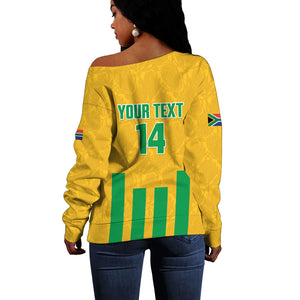 South Africa Soccer 2026 Custom Off Shoulder Sweater Bafana Bafana Kaofela Protea Yellow