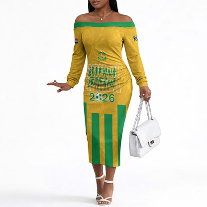 South Africa Soccer 2026 Custom Off The Shoulder Long Sleeve Dress Bafana Bafana Kaofela Protea Yellow