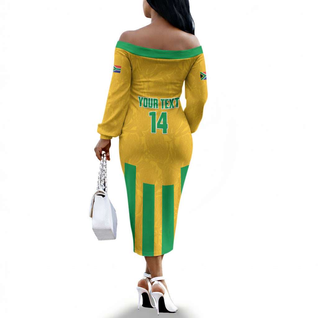 South Africa Soccer 2026 Custom Off The Shoulder Long Sleeve Dress Bafana Bafana Kaofela Protea Yellow