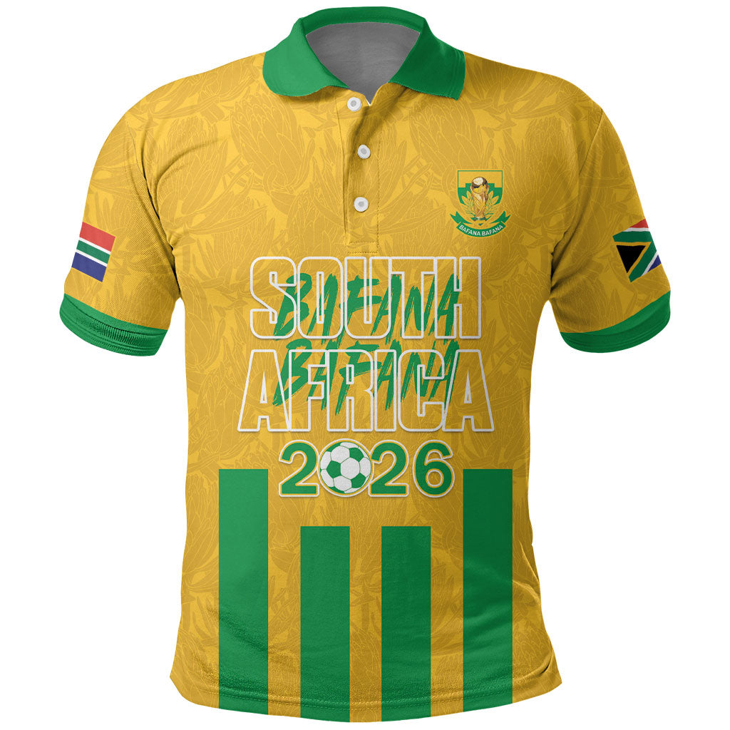 South Africa Soccer 2026 Custom Polo Shirt Bafana Bafana Kaofela Protea Yellow