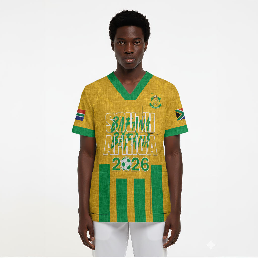 South Africa Soccer 2026 Custom Scrub Top Bafana Bafana Kaofela Protea Yellow