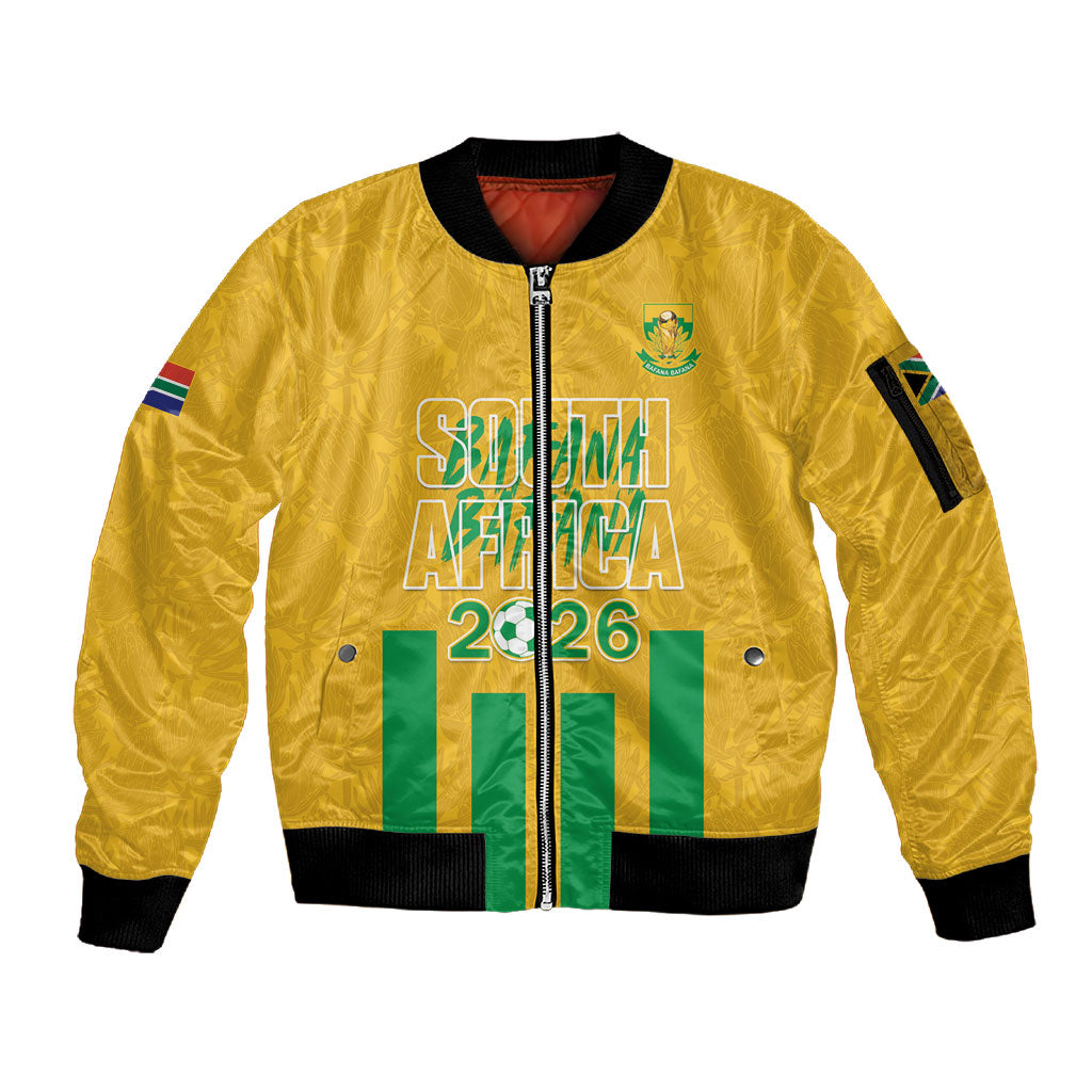 South Africa Soccer 2026 Custom Sleeve Zip Bomber Jacket Bafana Bafana Kaofela Protea Yellow