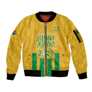 South Africa Soccer 2026 Custom Sleeve Zip Bomber Jacket Bafana Bafana Kaofela Protea Yellow