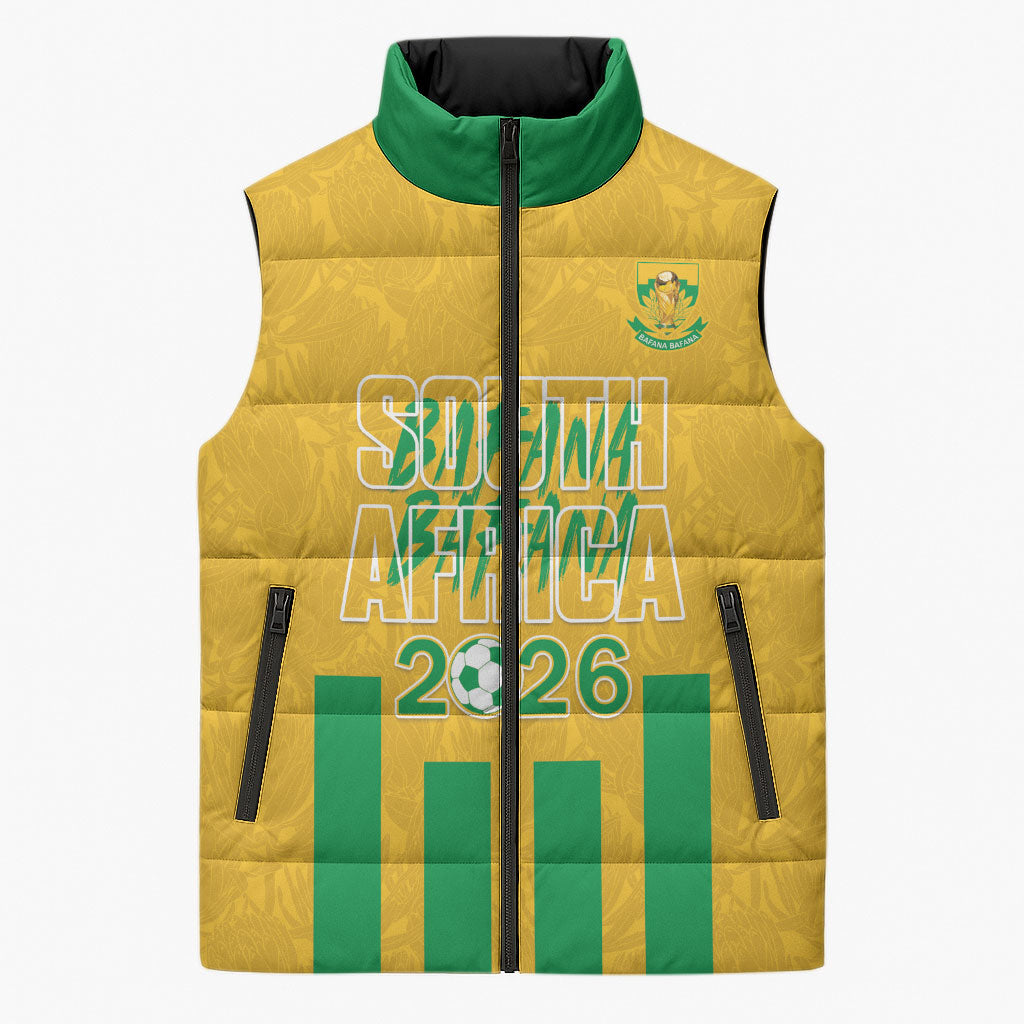 South Africa Soccer 2026 Custom Sleeveless Puffer Jacket Bafana Bafana Kaofela Protea Yellow