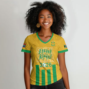 South Africa Soccer 2026 Custom Women V-Neck T-Shirt Bafana Bafana Kaofela Protea Yellow
