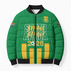 South Africa Soccer 2026 Custom Bomber Puffer Jacket Bafana Bafana Kaofela Protea Green