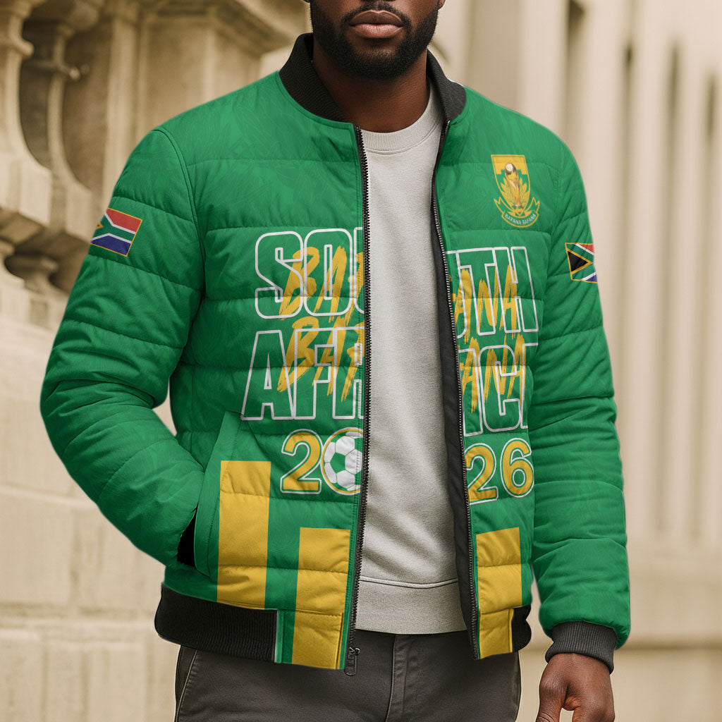 South Africa Soccer 2026 Custom Bomber Puffer Jacket Bafana Bafana Kaofela Protea Green