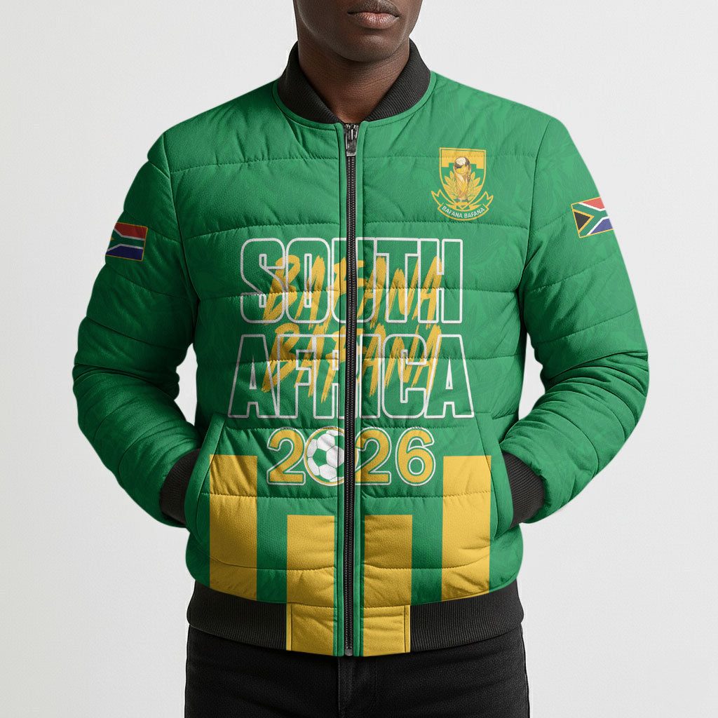 South Africa Soccer 2026 Custom Bomber Puffer Jacket Bafana Bafana Kaofela Protea Green