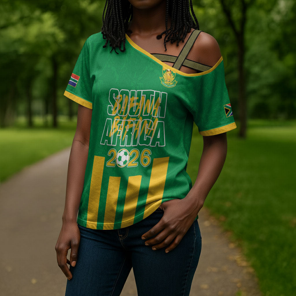 South Africa Soccer 2026 Custom Cross Shoulder Shirt Bafana Bafana Kaofela Protea Green