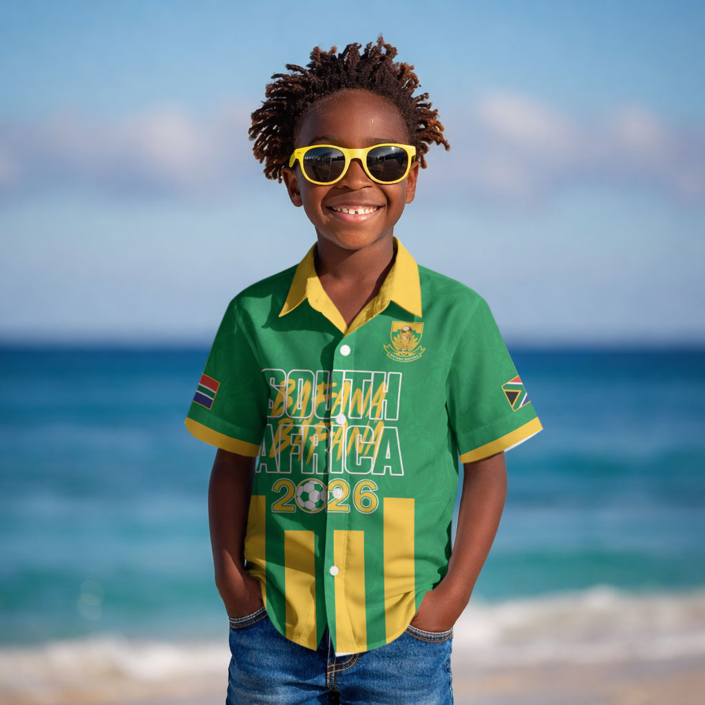 South Africa Soccer 2026 Custom Kid Hawaiian Shirt Bafana Bafana Kaofela Protea Green