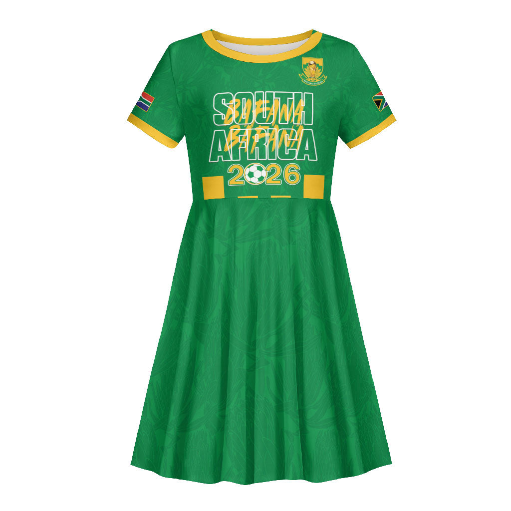 South Africa Soccer 2026 Custom Kid Short Sleeve Dress Bafana Bafana Kaofela Protea Green