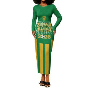 South Africa Soccer 2026 Custom Long Sleeve Bodycon Dress Bafana Bafana Kaofela Protea Green