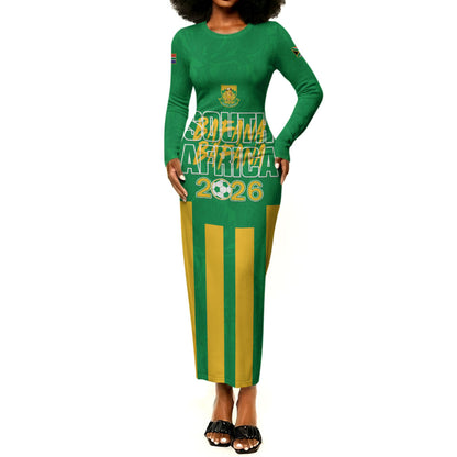 South Africa Soccer 2026 Custom Long Sleeve Bodycon Dress Bafana Bafana Kaofela Protea Green