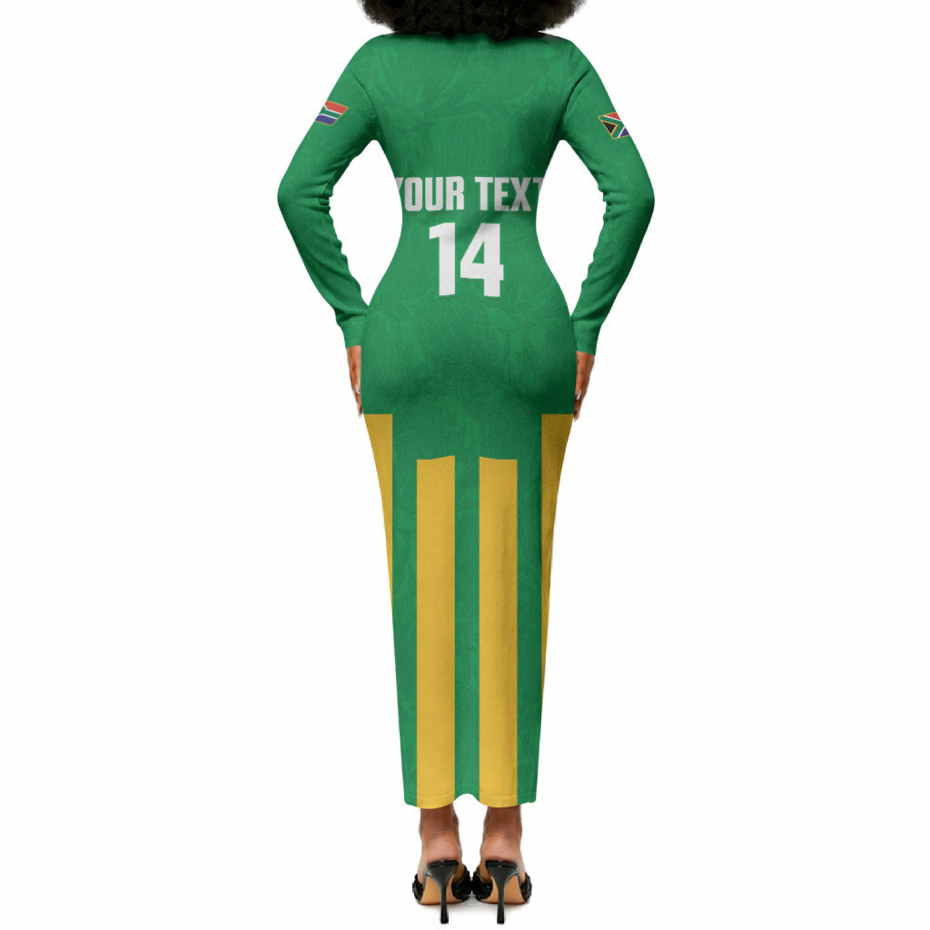 South Africa Soccer 2026 Custom Long Sleeve Bodycon Dress Bafana Bafana Kaofela Protea Green