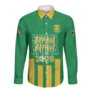 South Africa Soccer 2026 Custom Long Sleeve Button Shirt Bafana Bafana Kaofela Protea Green