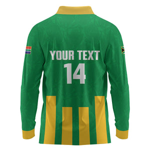 South Africa Soccer 2026 Custom Long Sleeve Polo Shirt Bafana Bafana Kaofela Protea Green