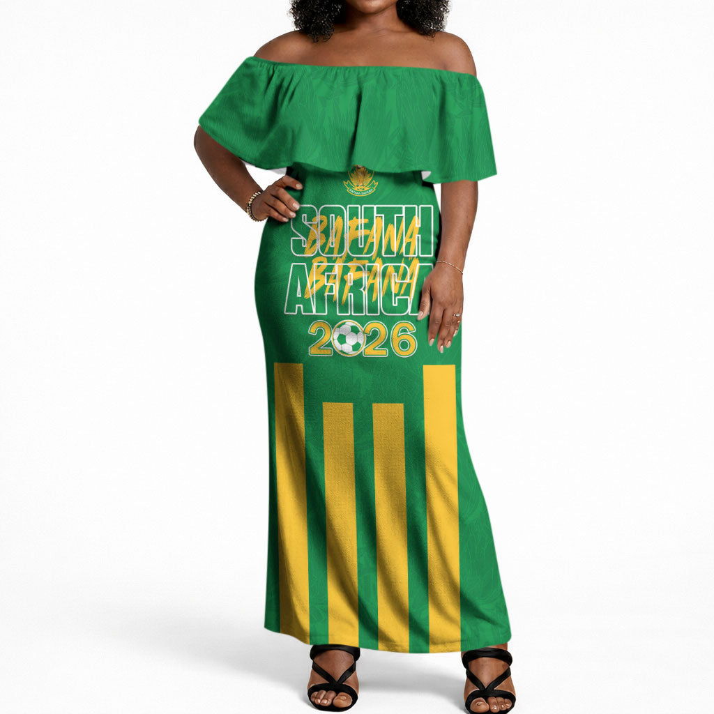 South Africa Soccer 2026 Custom Off Shoulder Maxi Dress Bafana Bafana Kaofela Protea Green