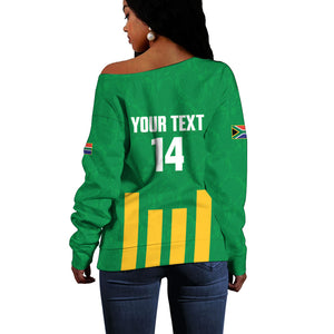 South Africa Soccer 2026 Custom Off Shoulder Sweater Bafana Bafana Kaofela Protea Green