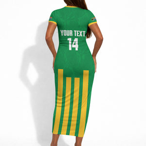 South Africa Soccer 2026 Custom Short Sleeve Bodycon Dress Bafana Bafana Kaofela Protea Green