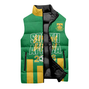 South Africa Soccer 2026 Custom Sleeveless Puffer Jacket Bafana Bafana Kaofela Protea Green