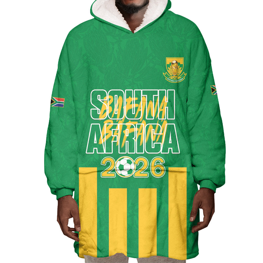 South Africa Soccer 2026 Custom Wearable Blanket Hoodie Bafana Bafana Kaofela Protea Green