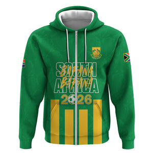 South Africa Soccer 2026 Custom Zip Hoodie Bafana Bafana Kaofela Protea Green
