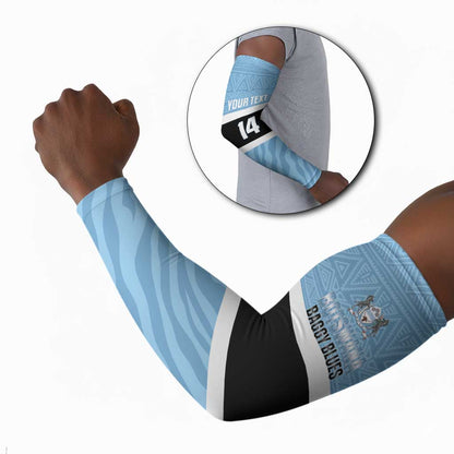 Custom Botswana Cricket Arm Sleeves Go Baggy Blues Zebra Mascot
