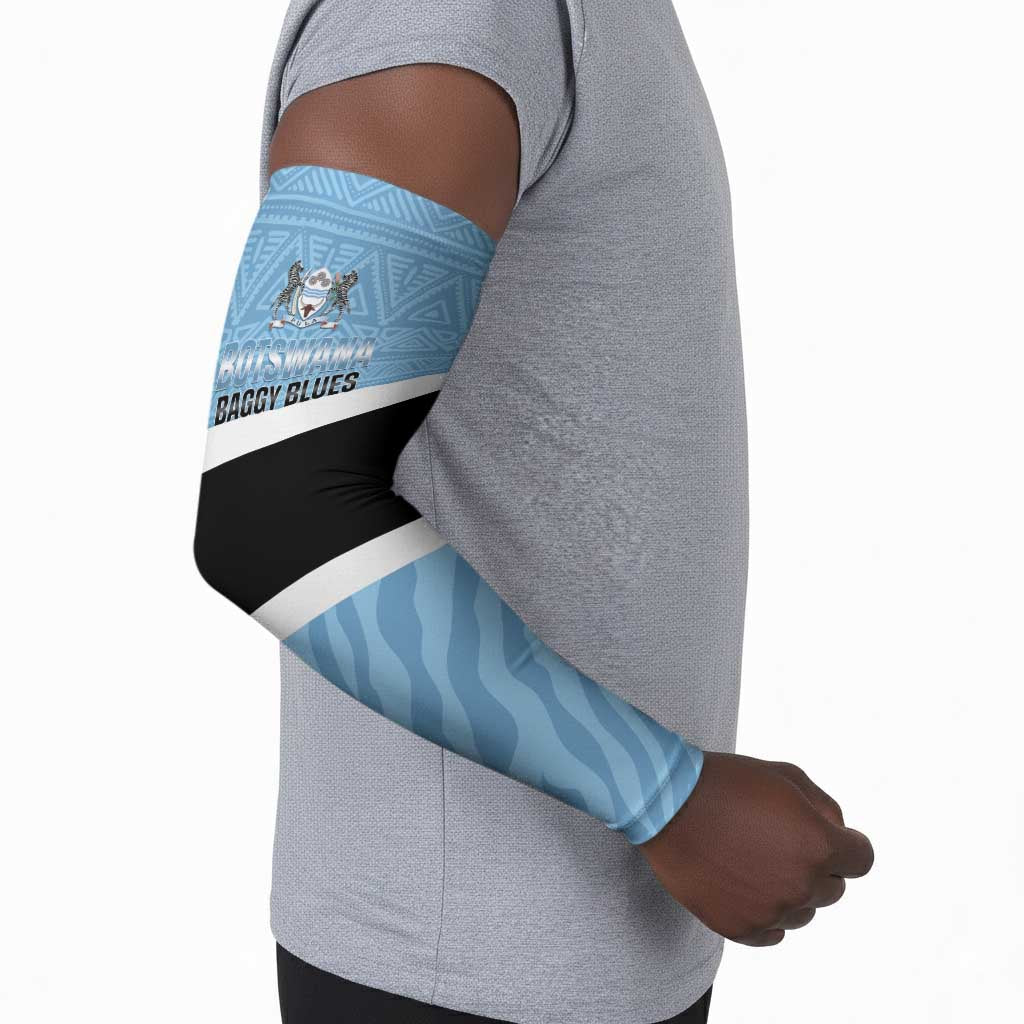 Custom Botswana Cricket Arm Sleeves Go Baggy Blues Zebra Mascot