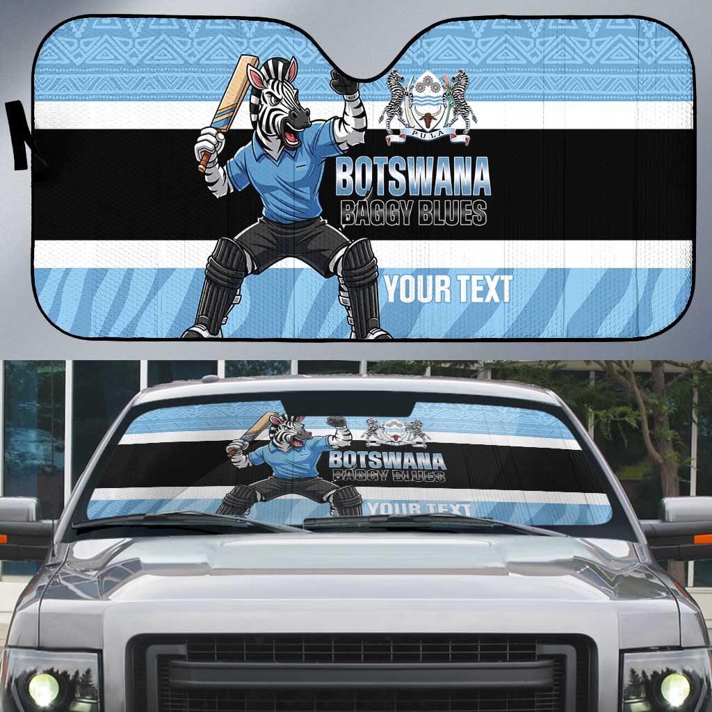 Custom Botswana Cricket Auto Sun Shade Go Baggy Blues Zebra Mascot