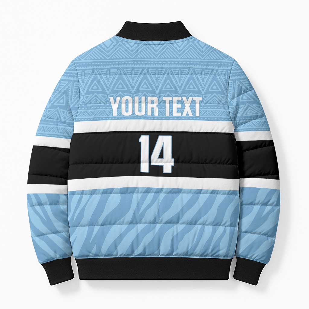 Custom Botswana Cricket Bomber Puffer Jacket Go Baggy Blues Zebra Mascot