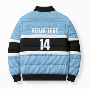 Custom Botswana Cricket Bomber Puffer Jacket Go Baggy Blues Zebra Mascot