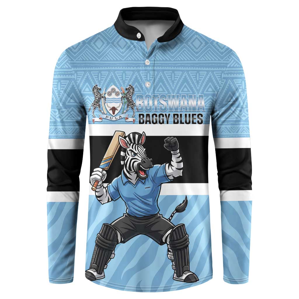 Custom Botswana Cricket Button Sweatshirt Go Baggy Blues Zebra Mascot