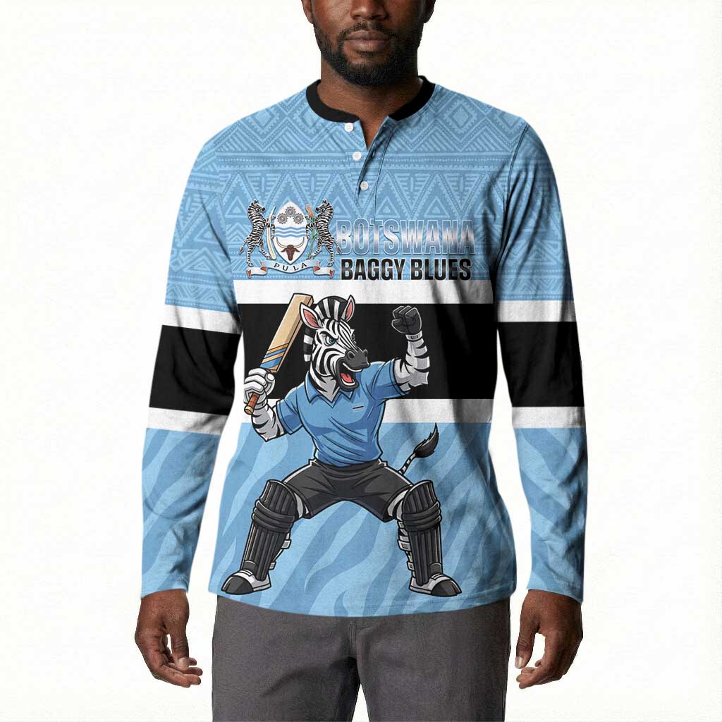 Custom Botswana Cricket Button Sweatshirt Go Baggy Blues Zebra Mascot