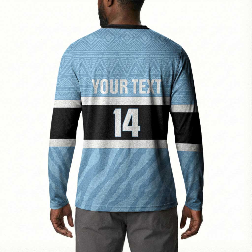 Custom Botswana Cricket Button Sweatshirt Go Baggy Blues Zebra Mascot
