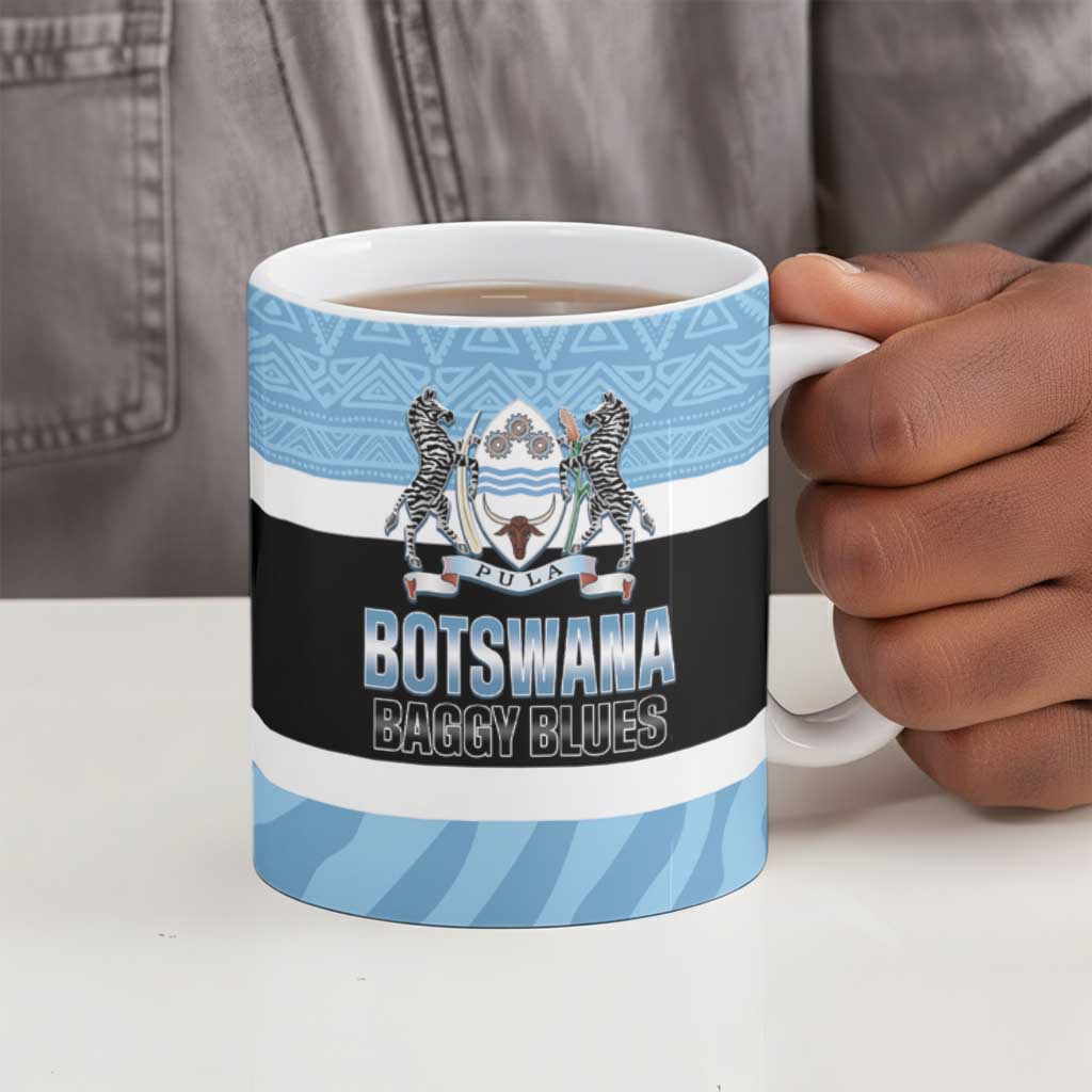 Custom Botswana Cricket Ceramic Mug Go Baggy Blues Zebra Mascot