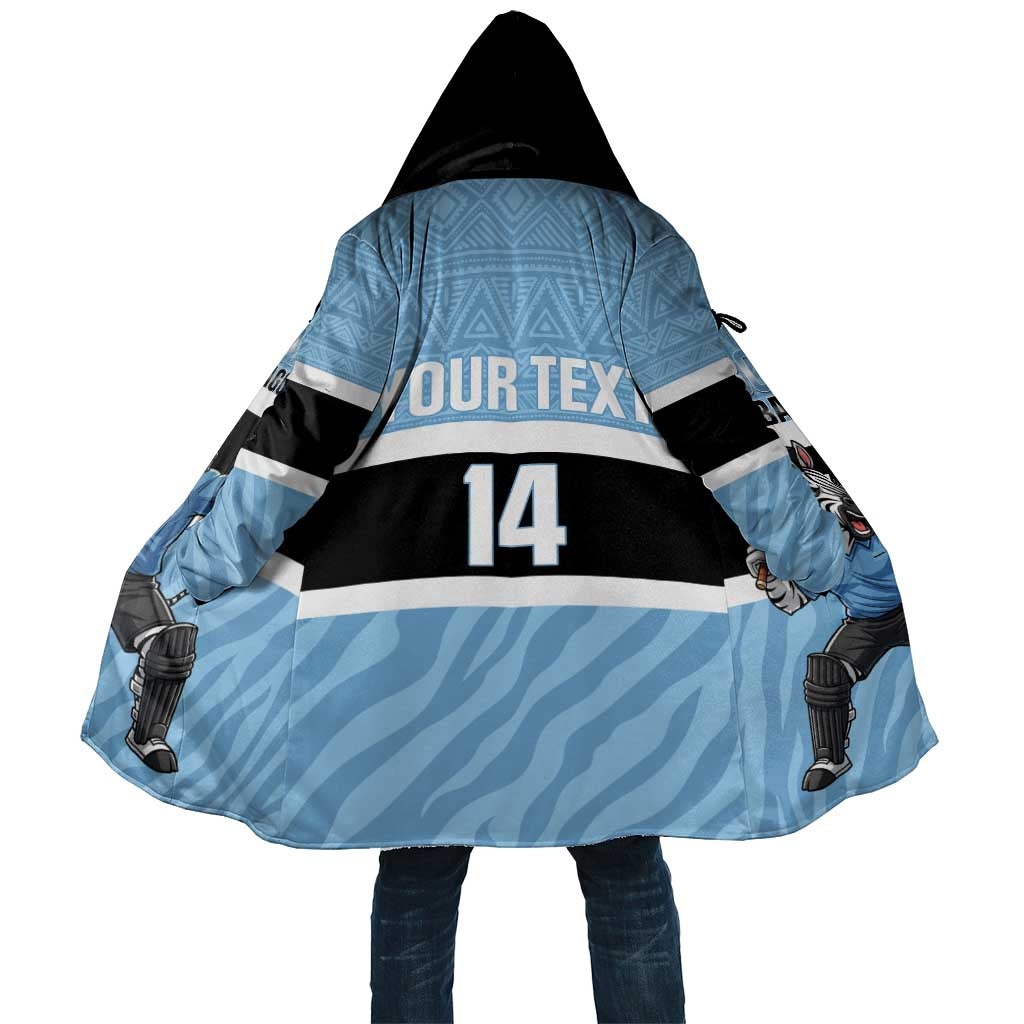 Custom Botswana Cricket Cloak Go Baggy Blues Zebra Mascot