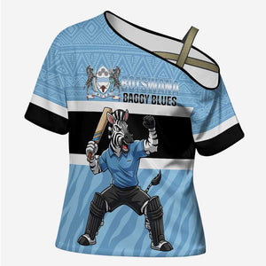 Custom Botswana Cricket Cross Shoulder Shirt Go Baggy Blues Zebra Mascot