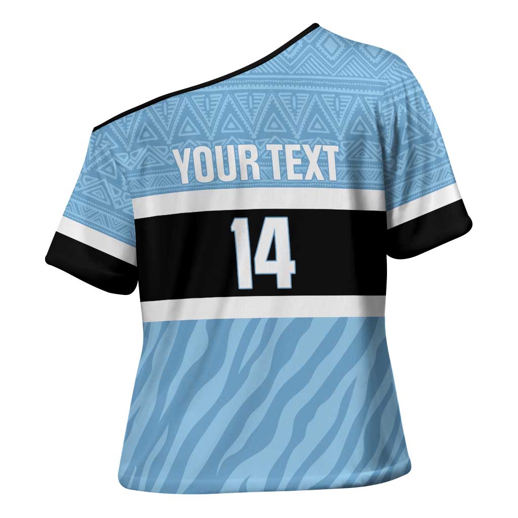 Custom Botswana Cricket Cross Shoulder Shirt Go Baggy Blues Zebra Mascot