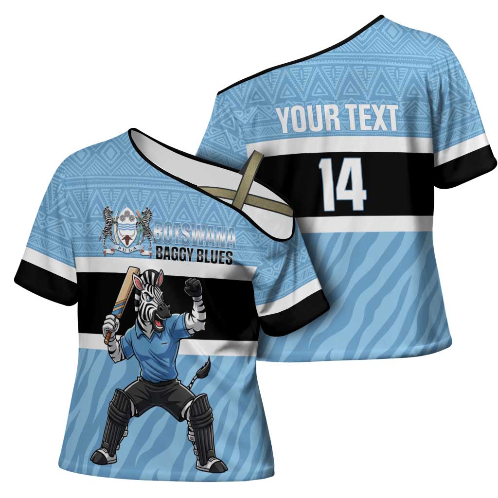 Custom Botswana Cricket Cross Shoulder Shirt Go Baggy Blues Zebra Mascot