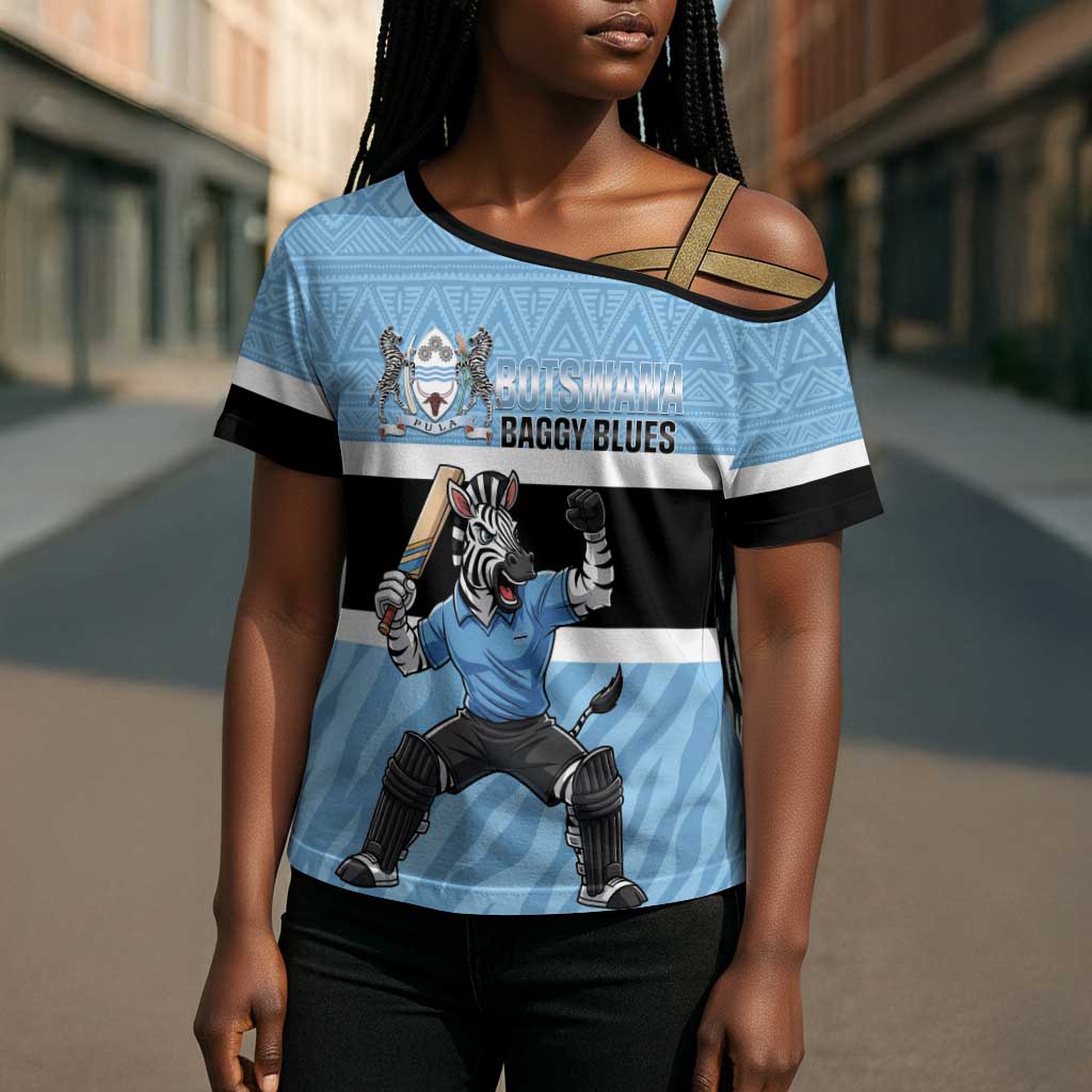 Custom Botswana Cricket Cross Shoulder Shirt Go Baggy Blues Zebra Mascot