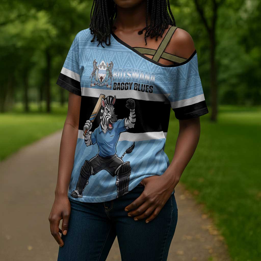 Custom Botswana Cricket Cross Shoulder Shirt Go Baggy Blues Zebra Mascot