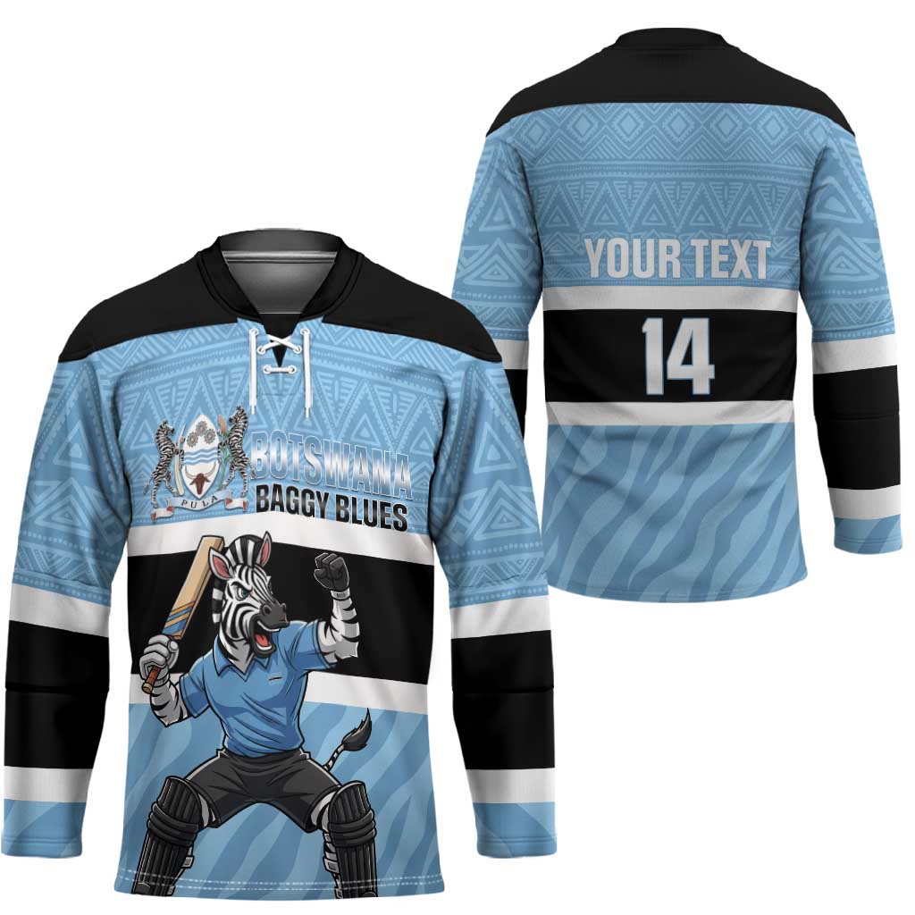 Custom Botswana Cricket Hockey Jersey Go Baggy Blues Zebra Mascot
