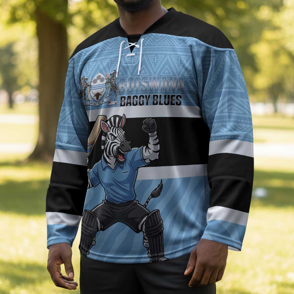 Custom Botswana Cricket Hockey Jersey Go Baggy Blues Zebra Mascot